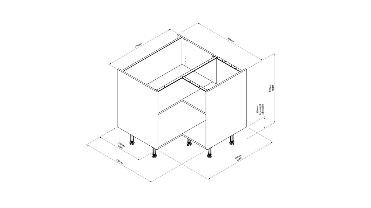 Caraway White Corner Base Unit 930mm dimensions diagram