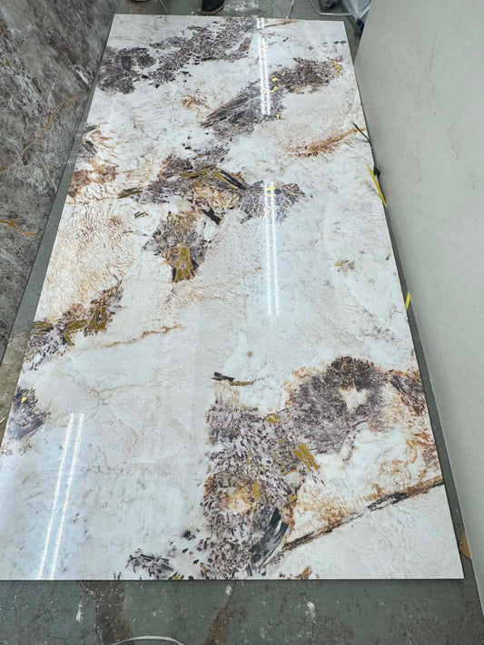 Marble effect PVC wall panel with white, grey and gold finish
