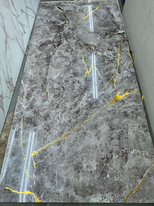 Dark grey marble effect PVC wall panel with gold veining