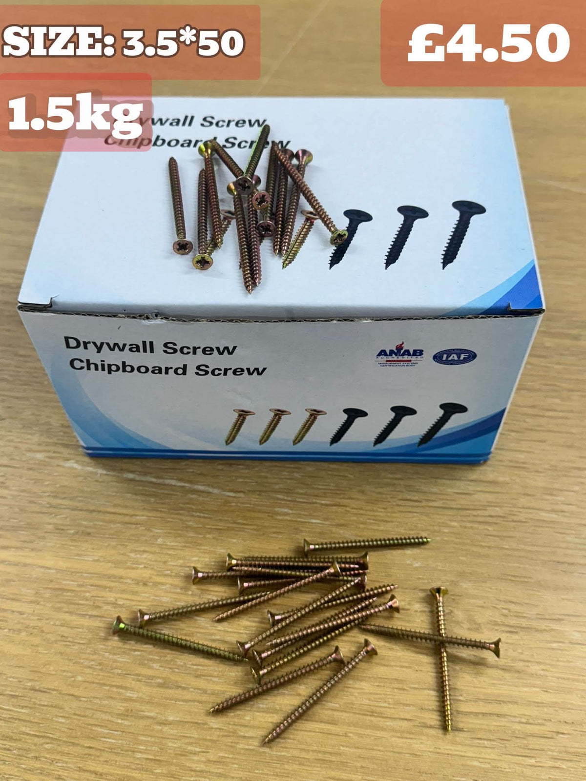 3.5x50mm Drywall Chipboard Screws 1.5kg Box