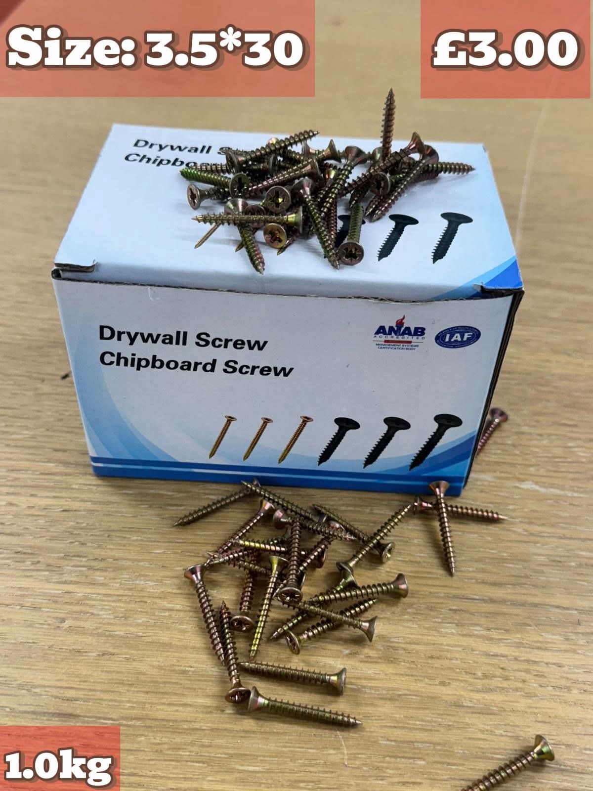 3.5x30mm Drywall Chipboard Screws 1kg Box