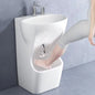 2-in-1 freestanding white ceramic basin with integrated foot wash basin and chrome taps