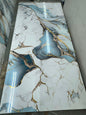 Bamboo Wood Charcoal Veneer PVC Wall Panel with marble effect finish in blue, white and gold