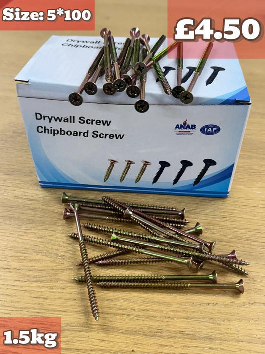 5x100mm Drywall Chipboard Screws 1.5kg Box