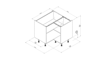 Caraway White Corner Base Unit 930mm dimensions diagram
