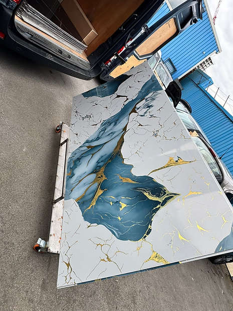 Wall Panel PVC 122x2400x3mm blue gold marble effect